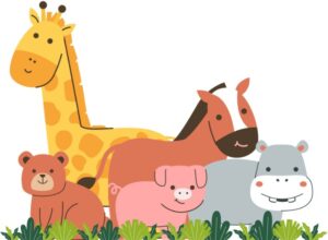 Giraffe, Bear, Hippo, Pig and Horse - a variety of animals
